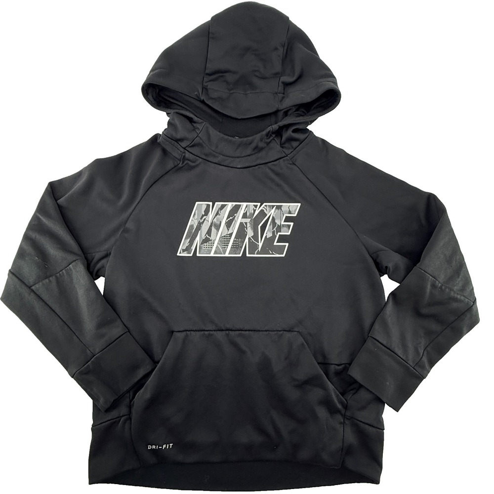 Nike Youth Small Dri Fit Hoodie Black Pullover Sweatshirt Kids Logo